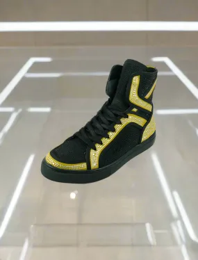 Black Gold Rhinestones High Top Sneaker Encore by Fiesso