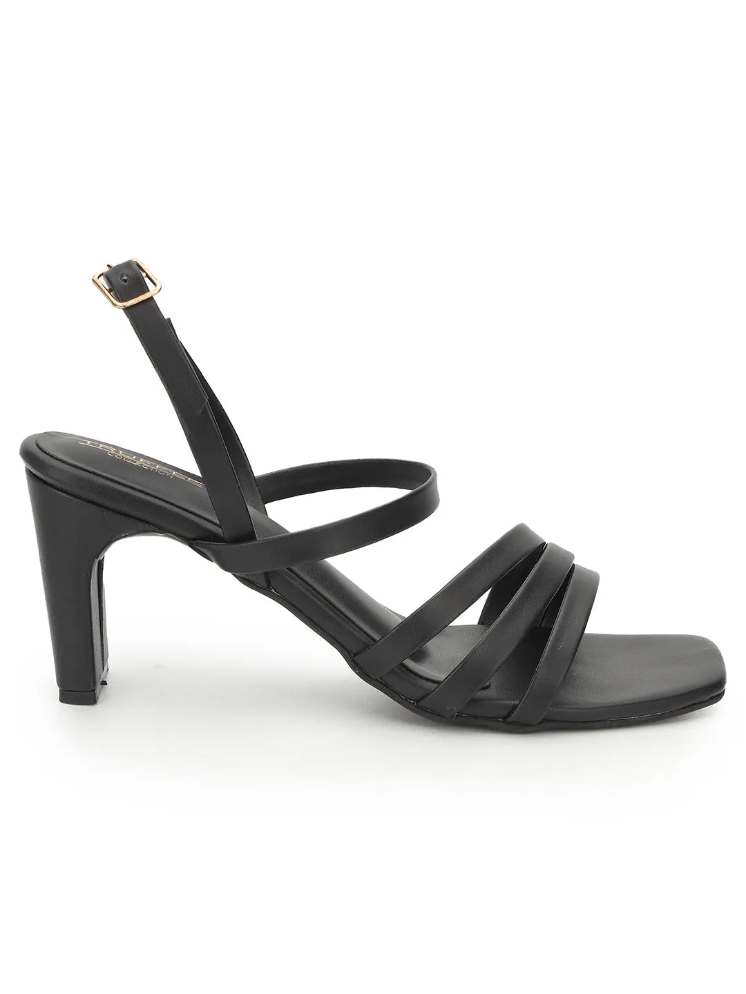 Black PU Stylish Buckle Block Sandals (TC-NK-003-BLK)