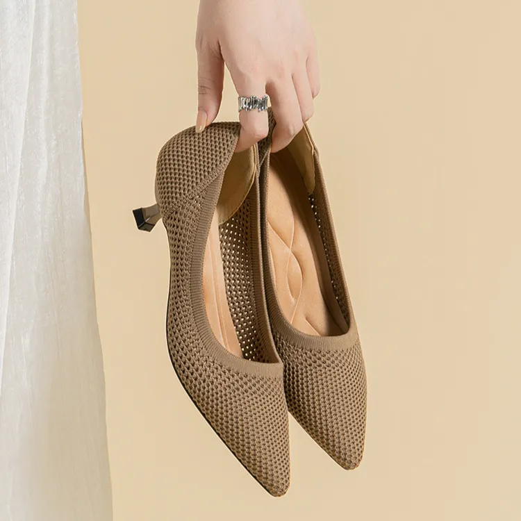Breathable Hollow Knitting Foot Cover Women's Stiletto Pointed Casual Single Shoes