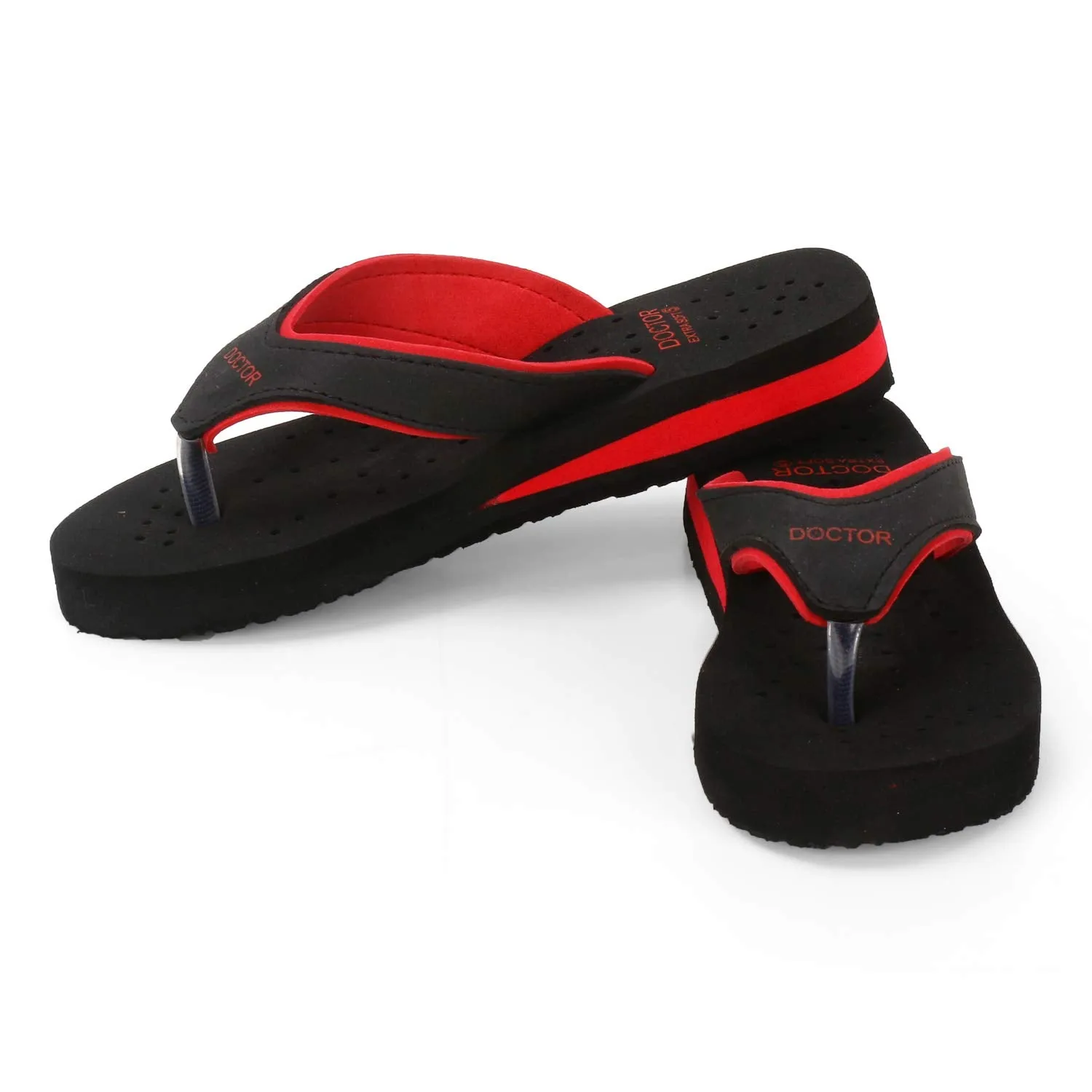 DOCTOR EXTRA SOFT Care Diabetic Orthopedic Pregnancy Flat Super Comfort Dr Flipflops and House Slippers For Women's and Girl's D-18-Black Red-8 UK