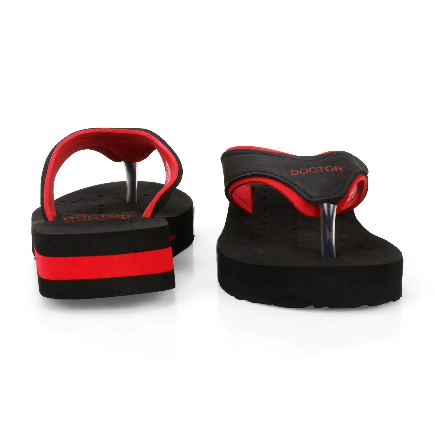 DOCTOR EXTRA SOFT Care Diabetic Orthopedic Pregnancy Flat Super Comfort Dr Flipflops and House Slippers For Women's and Girl's D-18-Black Red-8 UK