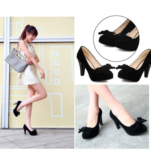 Fashion Mature Women's Shoes High Quality Solid Color Bow High Heels