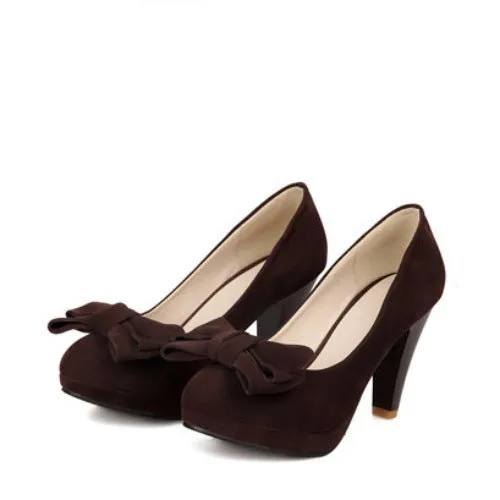 Fashion Mature Women's Shoes High Quality Solid Color Bow High Heels