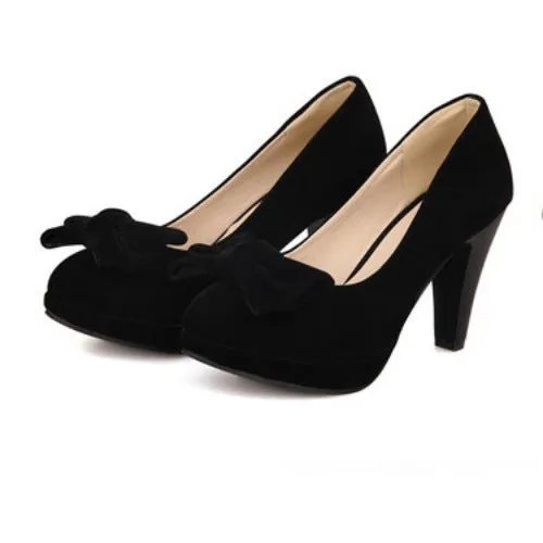 Fashion Mature Women's Shoes High Quality Solid Color Bow High Heels
