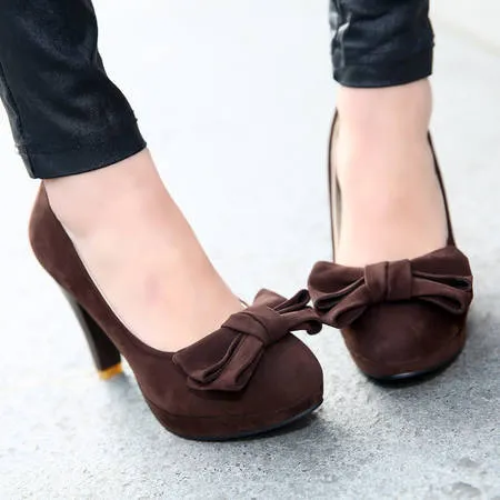 Fashion Mature Women's Shoes High Quality Solid Color Bow High Heels