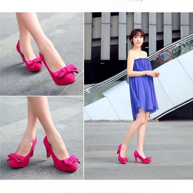 Fashion Mature Women's Shoes High Quality Solid Color Bow High Heels