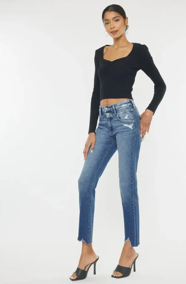 KanCan Slim Straight Jean with Shark Bite Hem