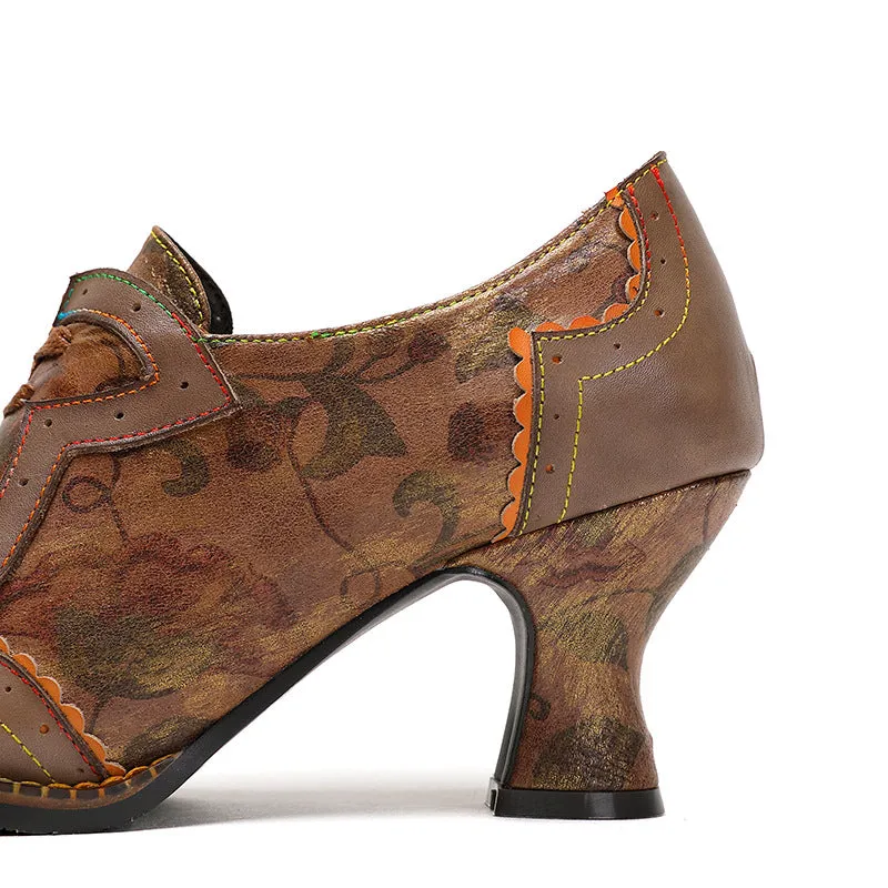 Lace-up Retro Hand-painted Casual Fashion Art High Heels