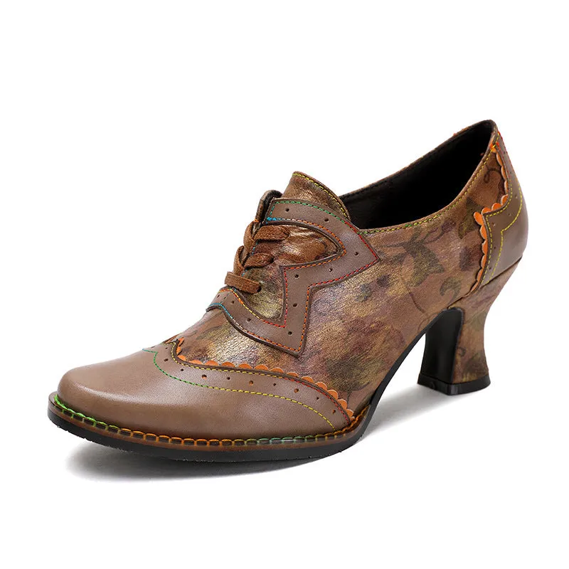 Lace-up Retro Hand-painted Casual Fashion Art High Heels