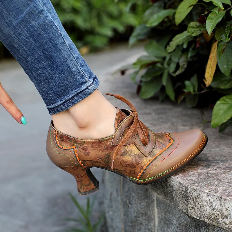 Lace-up Retro Hand-painted Casual Fashion Art High Heels
