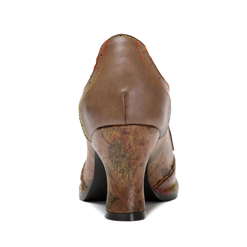 Lace-up Retro Hand-painted Casual Fashion Art High Heels