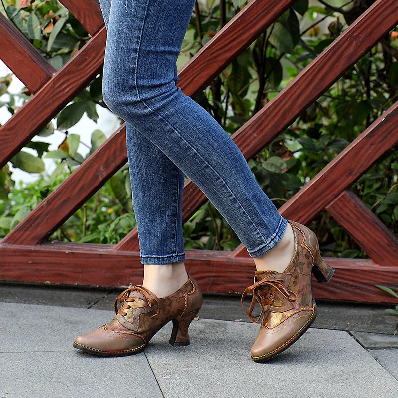 Lace-up Retro Hand-painted Casual Fashion Art High Heels