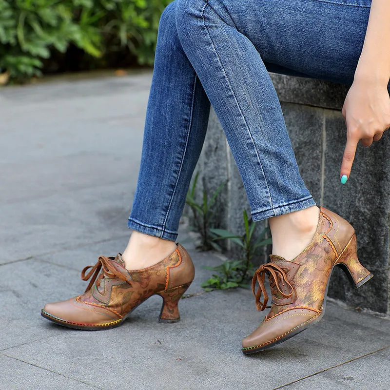 Lace-up Retro Hand-painted Casual Fashion Art High Heels