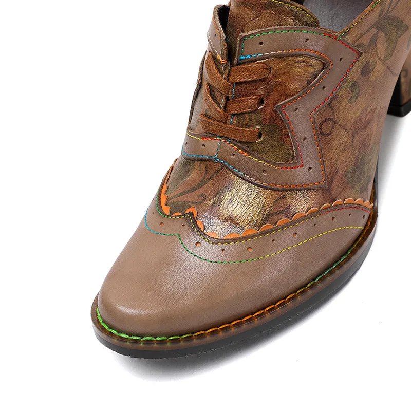Lace-up Retro Hand-painted Casual Fashion Art High Heels