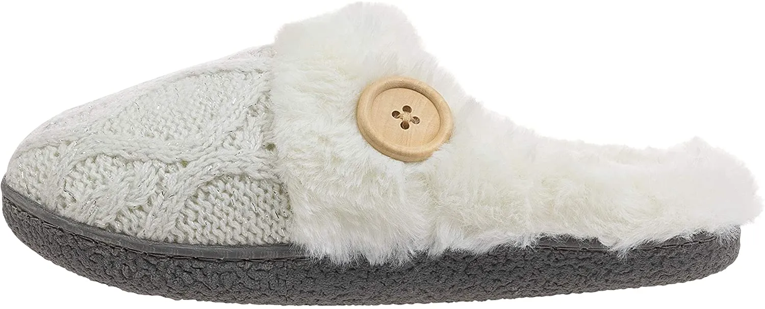 Laura Ashley Ladies Glitter Knit Plush Clog Slippers