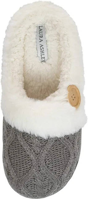 Laura Ashley Ladies Glitter Knit Plush Clog Slippers