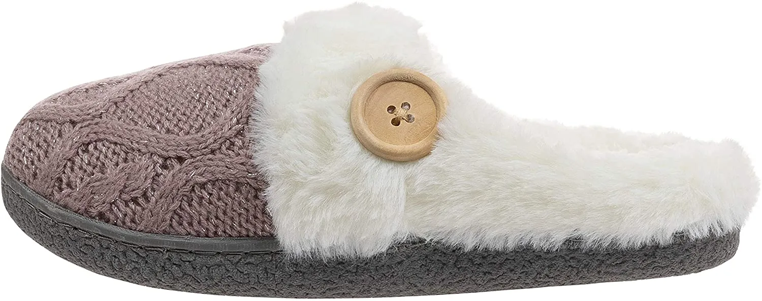 Laura Ashley Ladies Glitter Knit Plush Clog Slippers