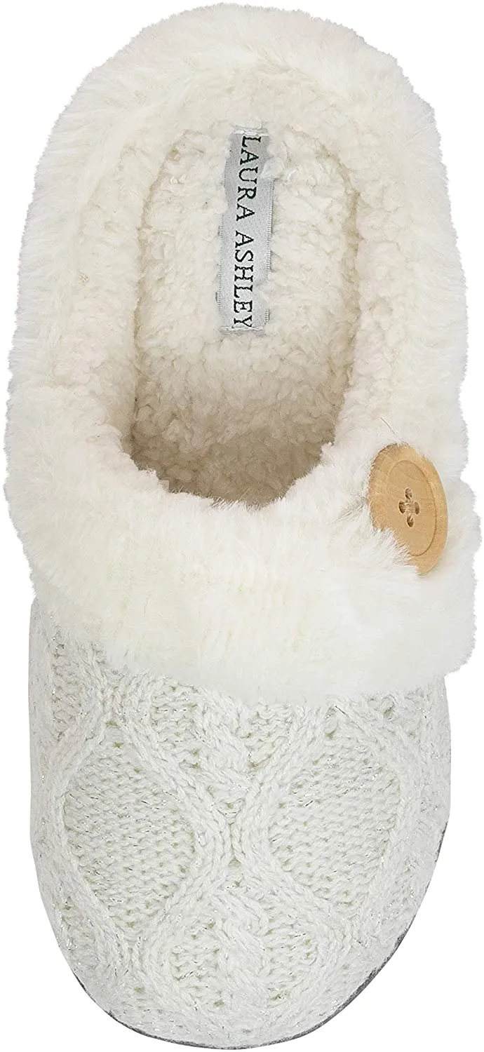 Laura Ashley Ladies Glitter Knit Plush Clog Slippers
