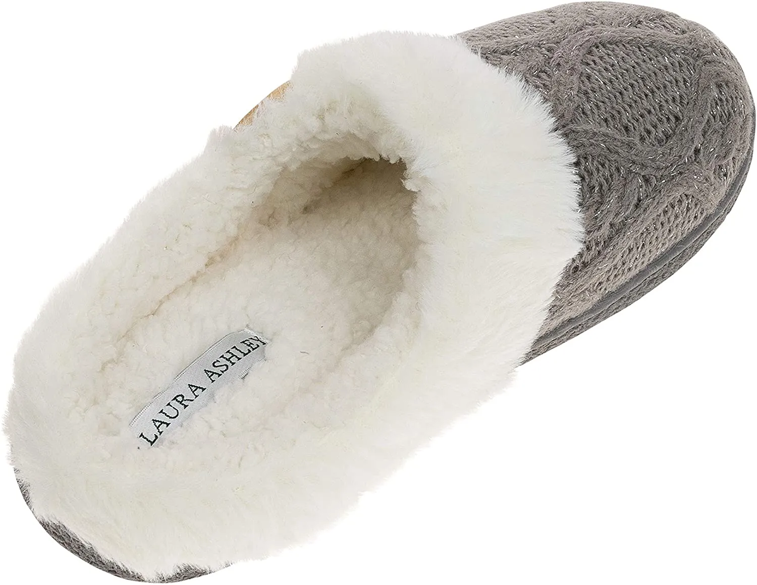 Laura Ashley Ladies Glitter Knit Plush Clog Slippers