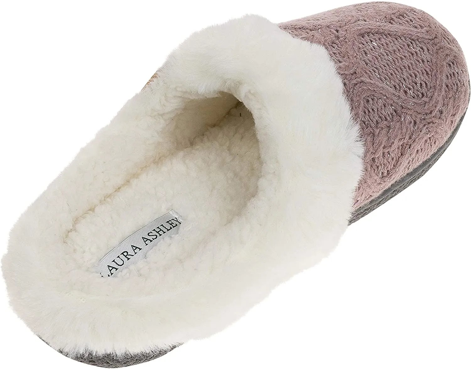 Laura Ashley Ladies Glitter Knit Plush Clog Slippers