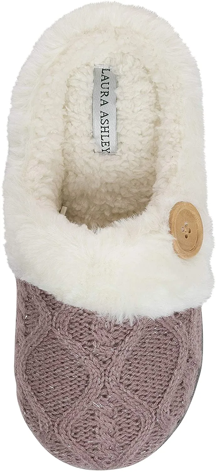 Laura Ashley Ladies Glitter Knit Plush Clog Slippers