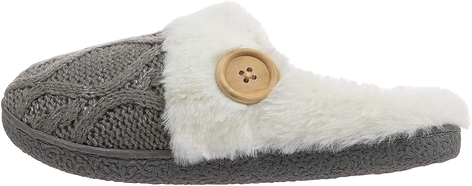 Laura Ashley Ladies Glitter Knit Plush Clog Slippers