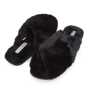 Laura Ashley Ladies Rabbit Plush Cross Band Slippers