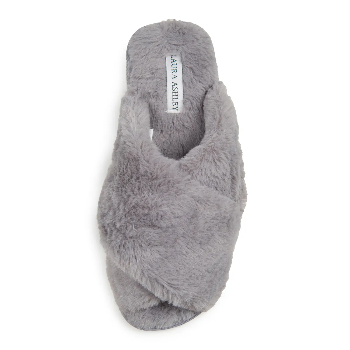 Laura Ashley Ladies Rabbit Plush Cross Band Slippers