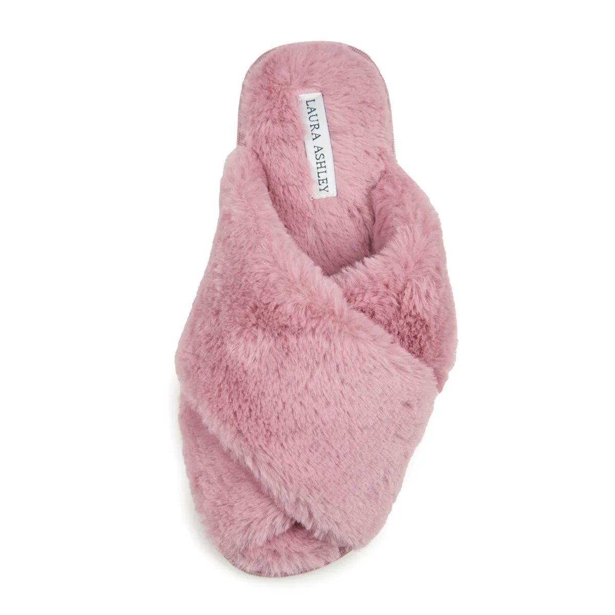 Laura Ashley Ladies Rabbit Plush Cross Band Slippers