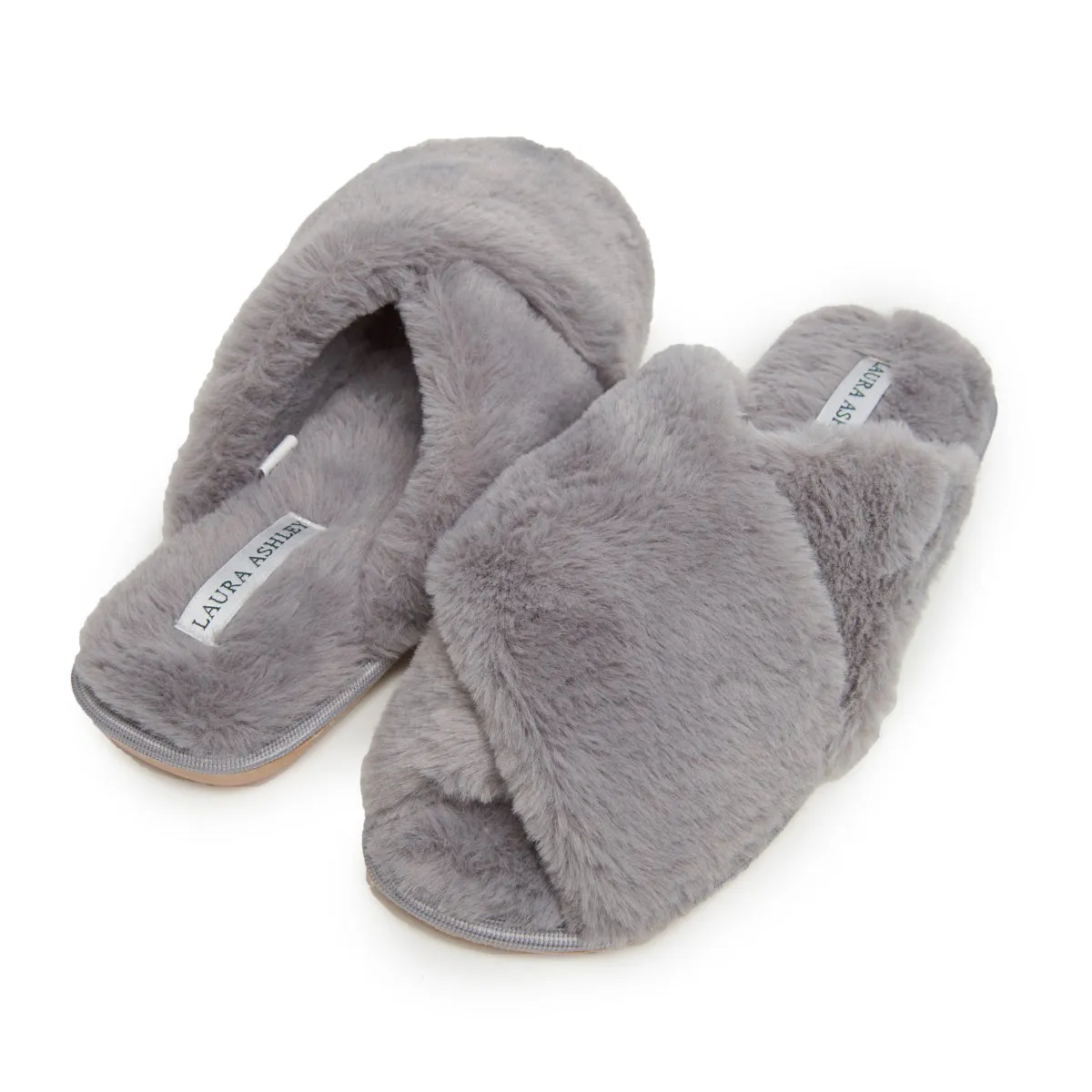 Laura Ashley Ladies Rabbit Plush Cross Band Slippers