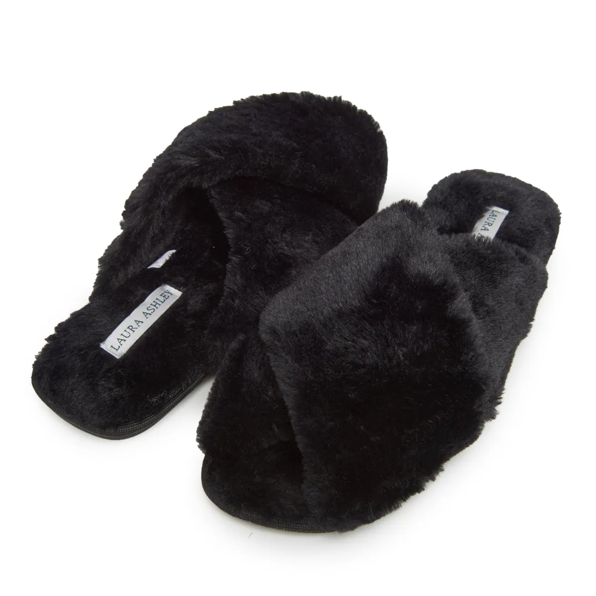 Laura Ashley Ladies Rabbit Plush Cross Band Slippers