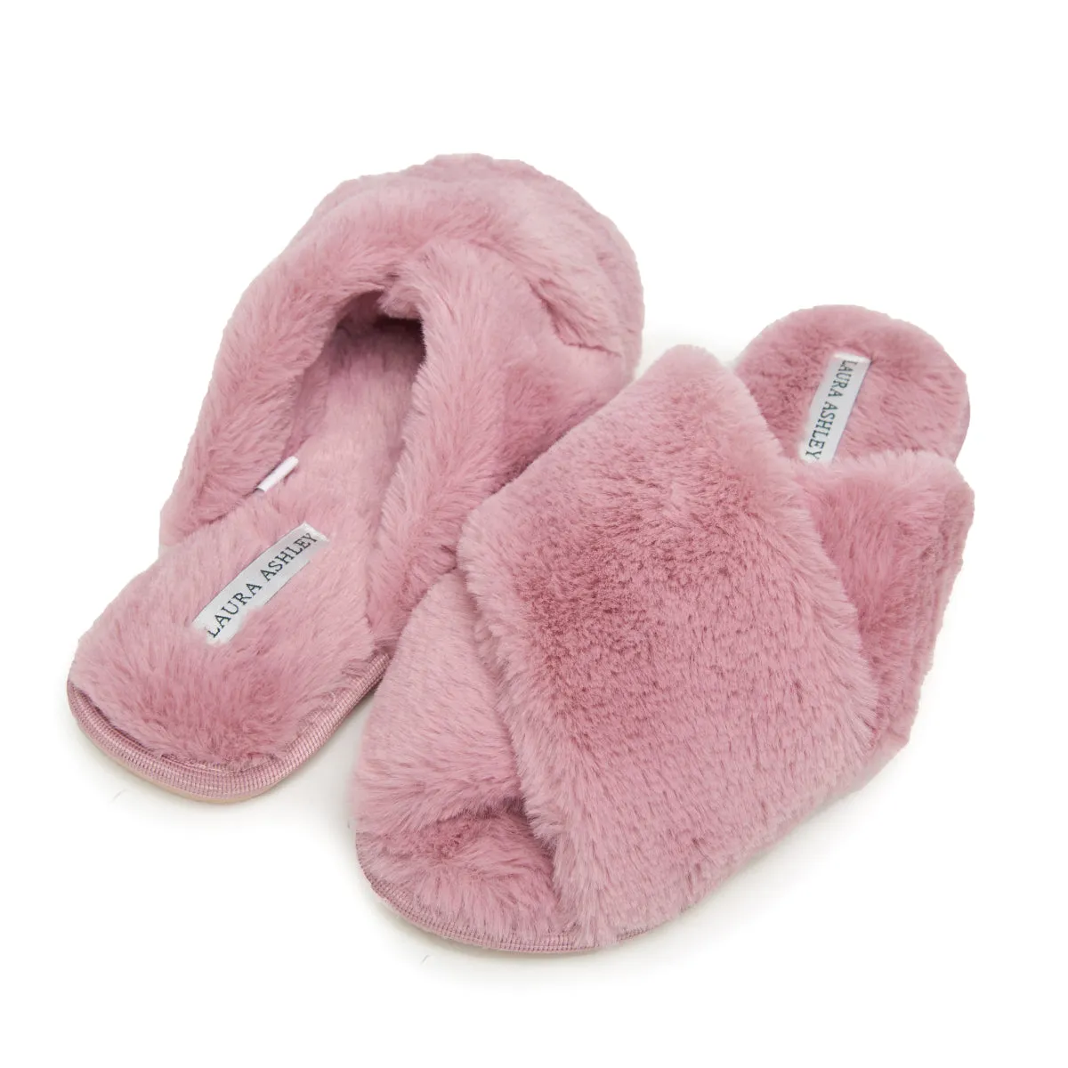 Laura Ashley Ladies Rabbit Plush Cross Band Slippers
