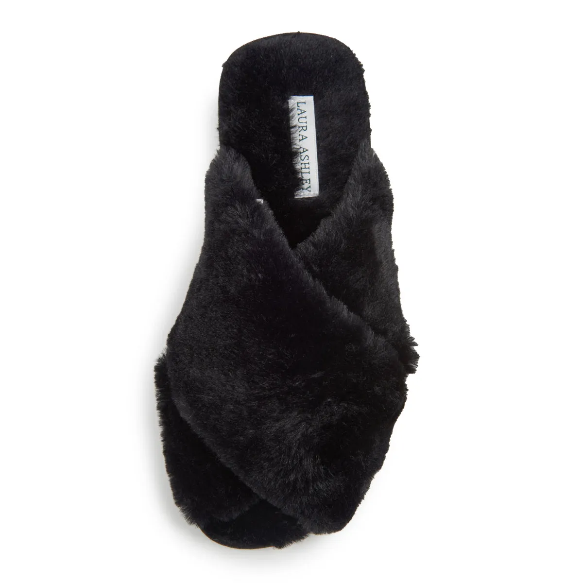 Laura Ashley Ladies Rabbit Plush Cross Band Slippers