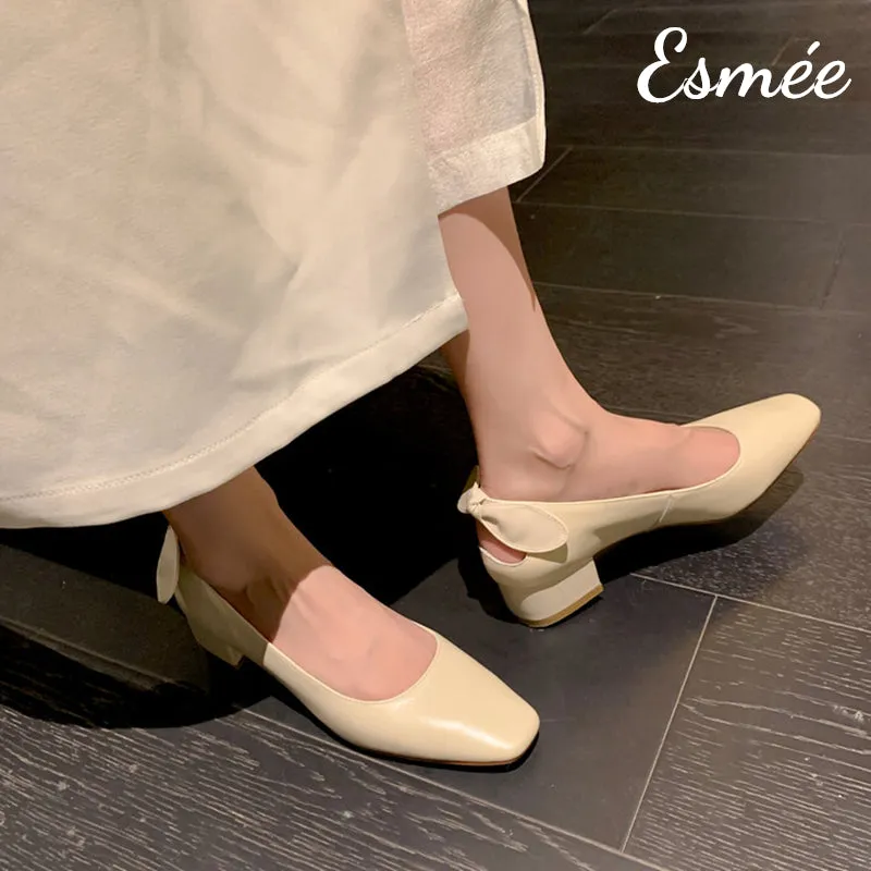 Leather High Heels with Bow Knot Design