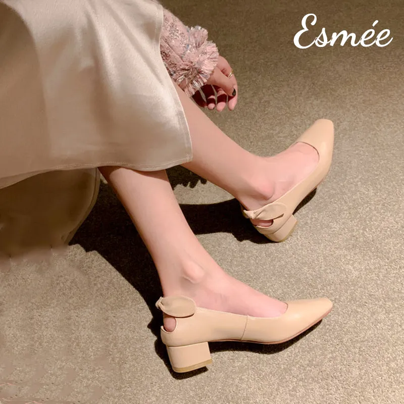Leather High Heels with Bow Knot Design