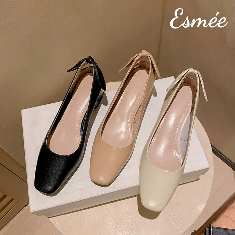 Leather High Heels with Bow Knot Design
