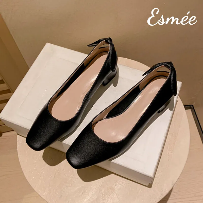 Leather High Heels with Bow Knot Design