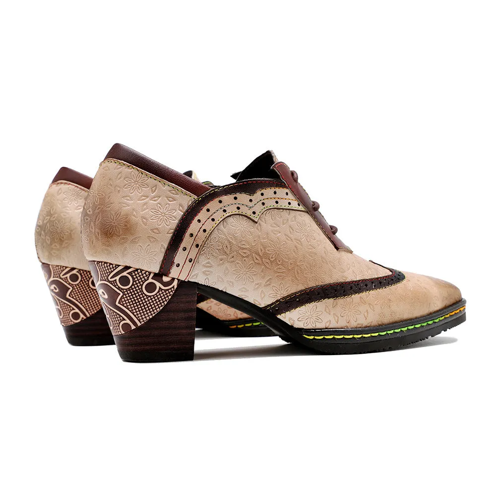 Leather Old Retro Style Contrasting Colors Brock Casual Women's Thick Heels High Heels