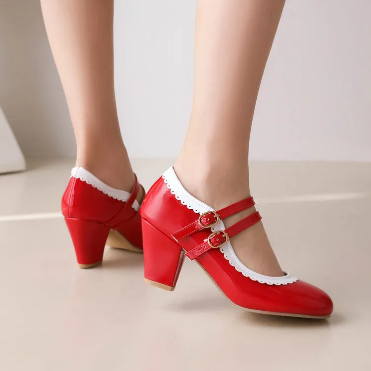 Mary Jane High-heeled Women's Shoes Lace Thick-heeled Retro Elegant Women's Shoes