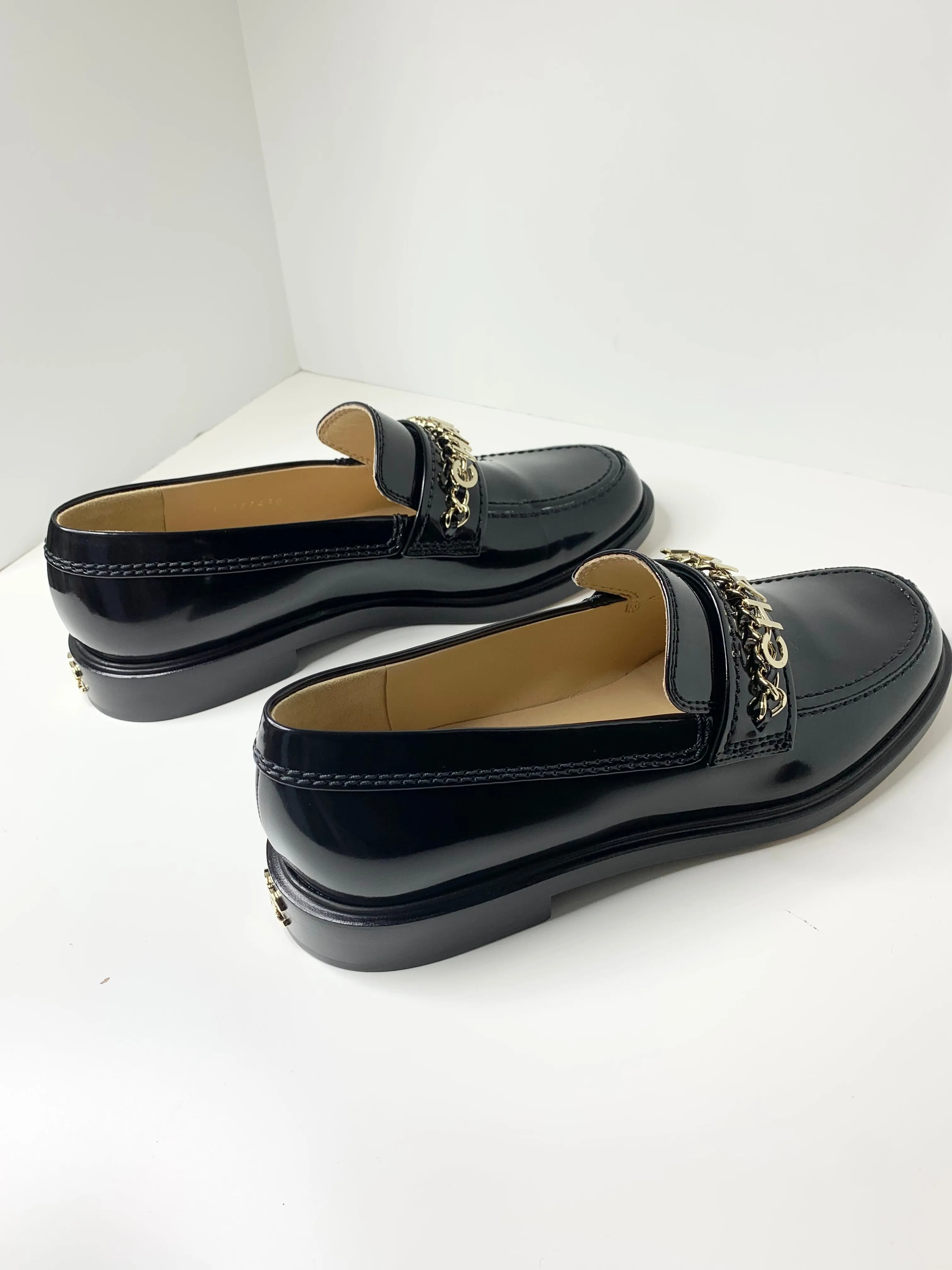 NWT Chanel Shiny Calfskin Loafers 38.5 Black
