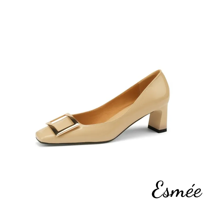 Patent Leather 5.5 cm High Heels with Metal Buckle
