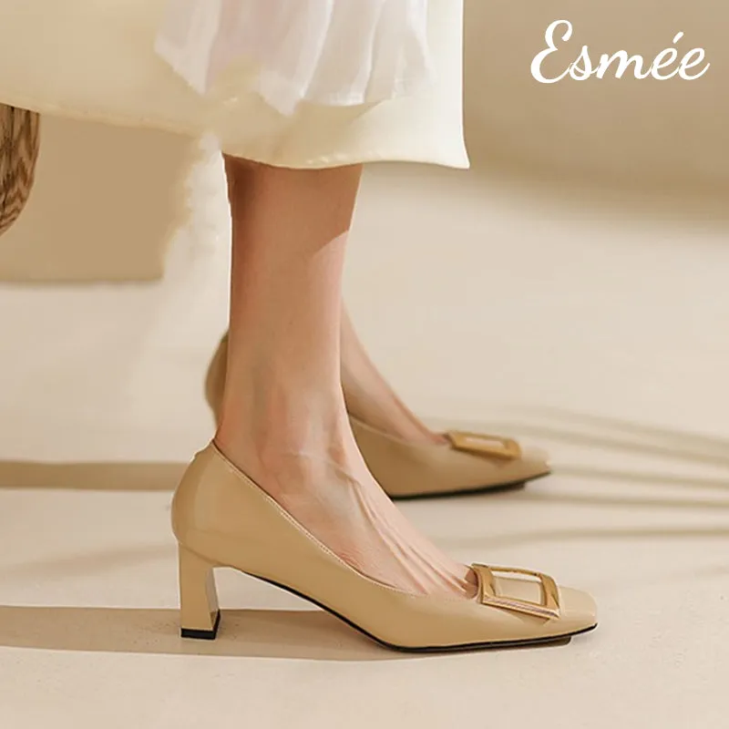 Patent Leather 5.5 cm High Heels with Metal Buckle