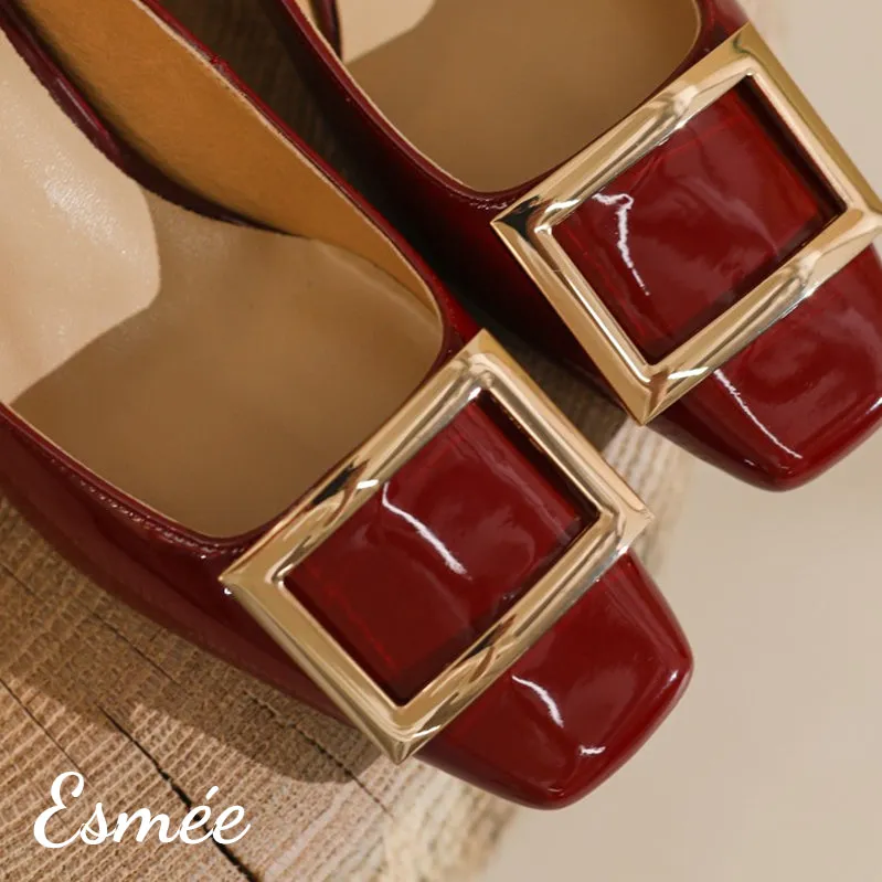 Patent Leather 5.5 cm High Heels with Metal Buckle