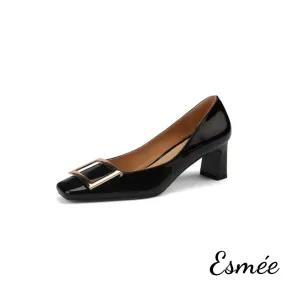 Patent Leather 5.5 cm High Heels with Metal Buckle
