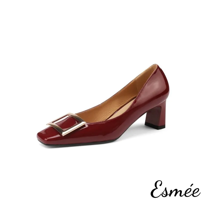 Patent Leather 5.5 cm High Heels with Metal Buckle