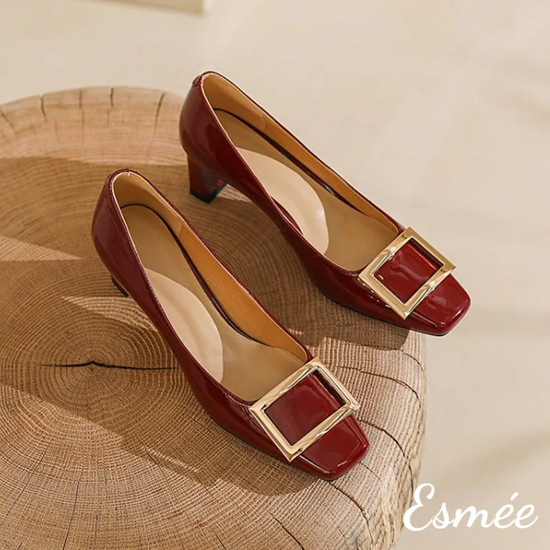 Patent Leather 5.5 cm High Heels with Metal Buckle
