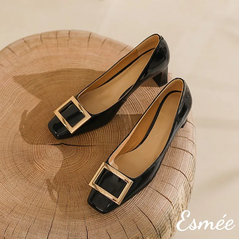 Patent Leather 5.5 cm High Heels with Metal Buckle