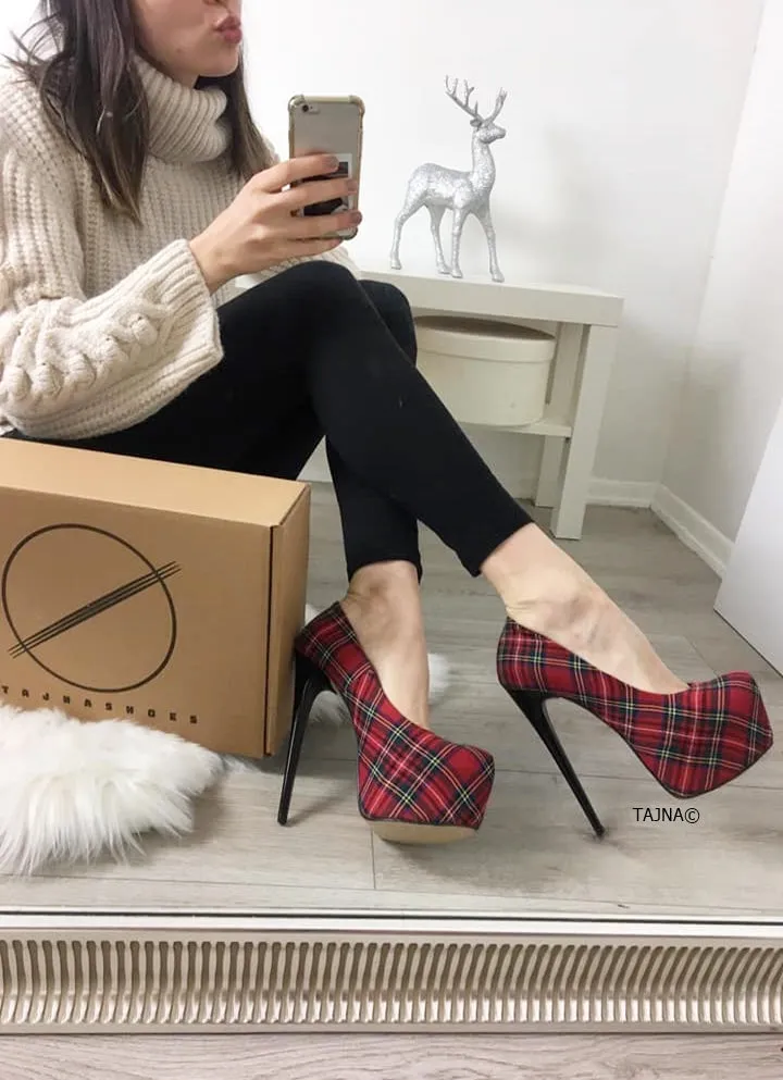 Red Tartan High Heel Pumps