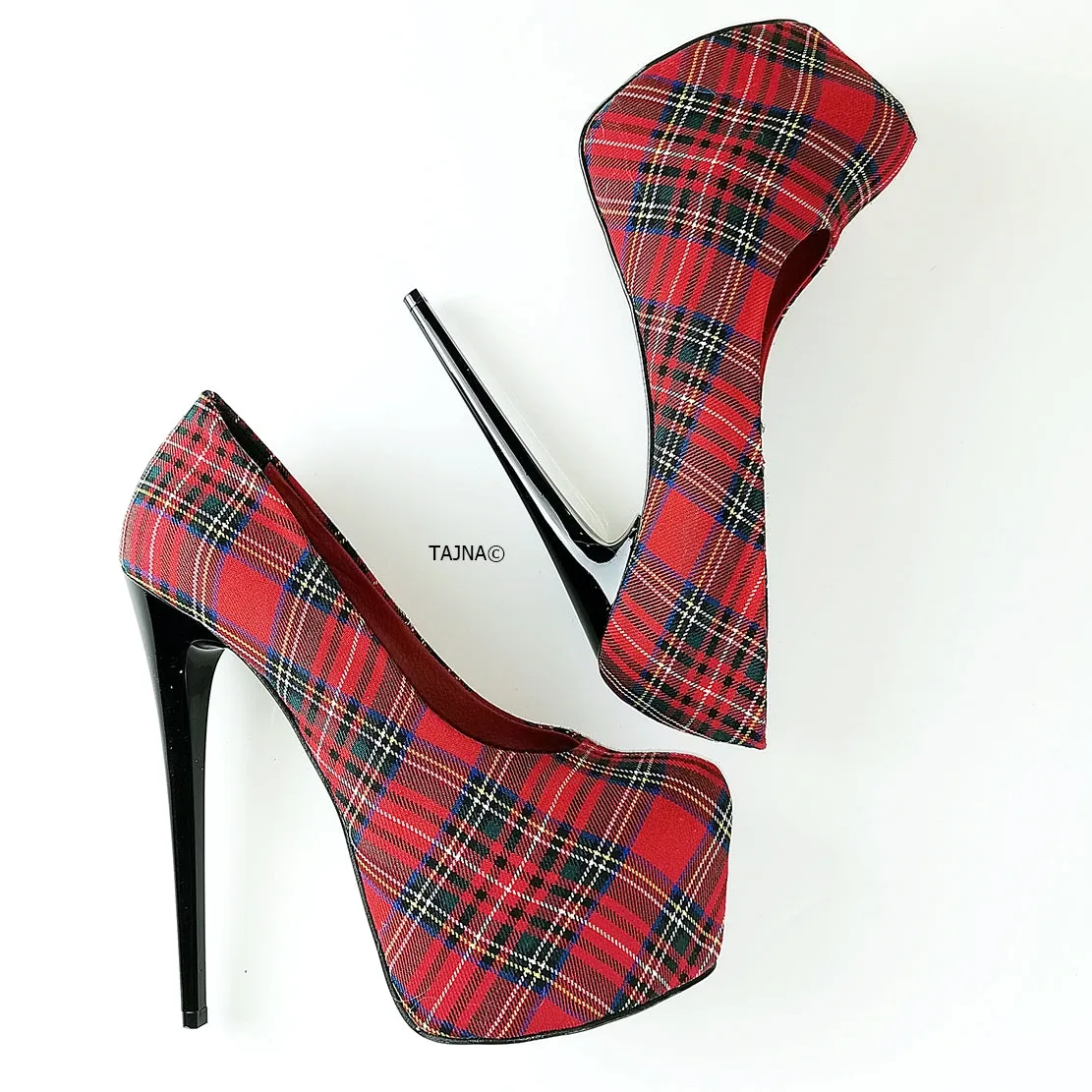 Red Tartan High Heel Pumps