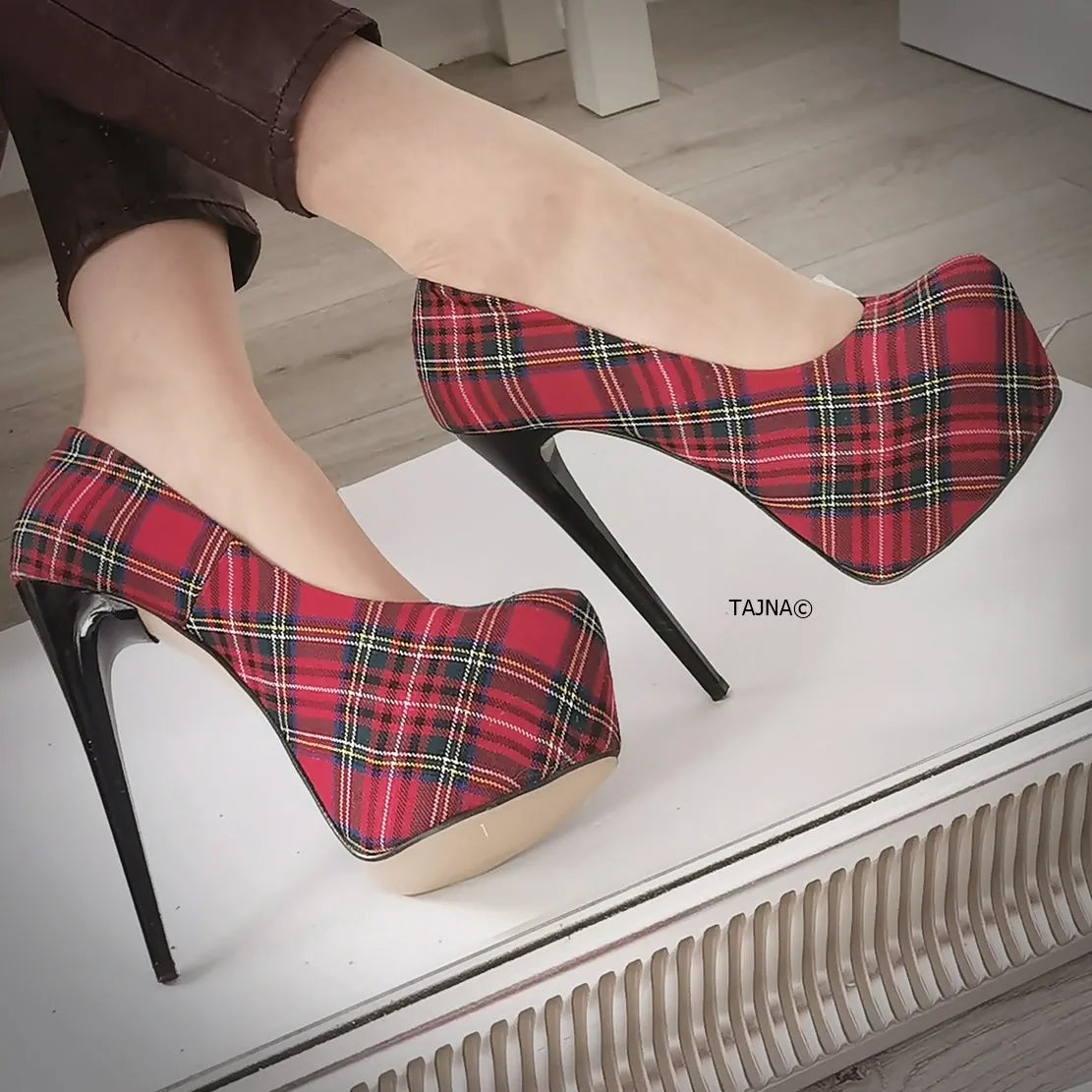 Red Tartan High Heel Pumps